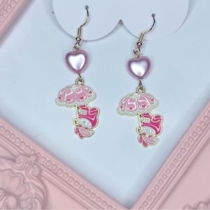 My Melody Lolita Umbrella Earrings with Pink Pearl Hearts